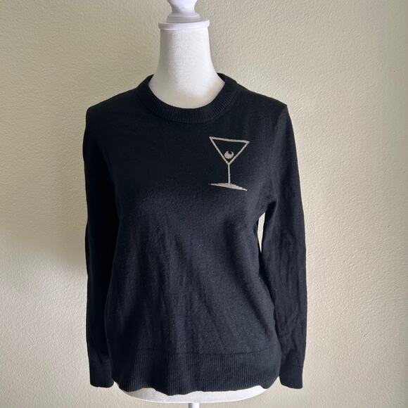 Trina Turk Martini Merino Wool Crewneck Sweater Black L Classic Lux Knit - Picture 1 of 11